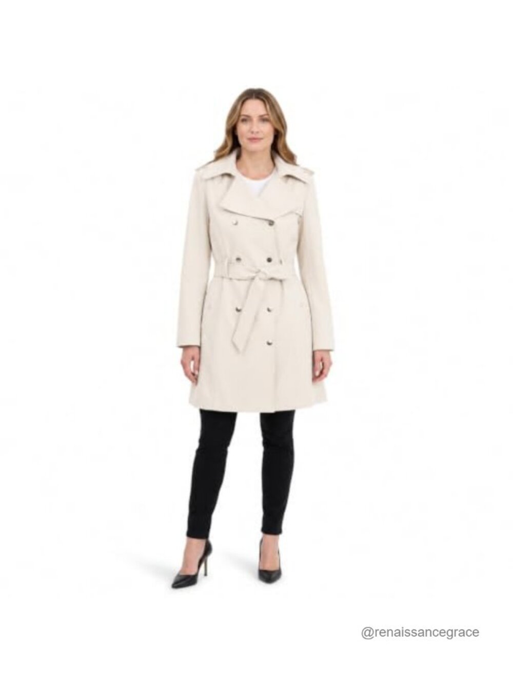 Women's Water-Resistant Trench Coat Double Breasted Detachable Hood Belt